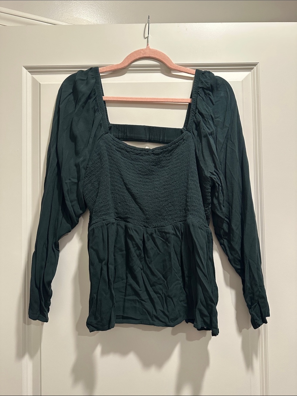Old Navy Emerald Green Square-Neck Smocked Blouse